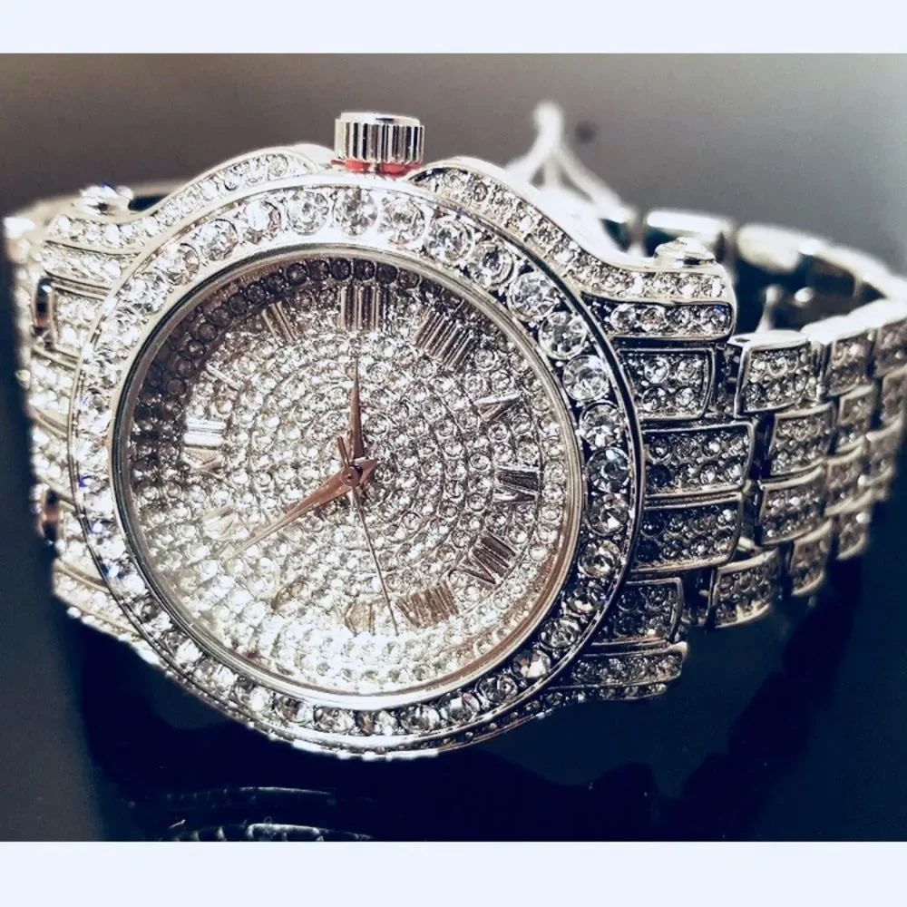 Men's White Gold Iced Out Diamond Luxury Watch NEW - Picture 1 of 4